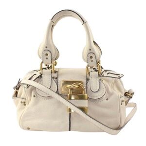 CHLOE Paddington Ivory Cream Satchel Crossbody Bag w Lock Key Removable Strap